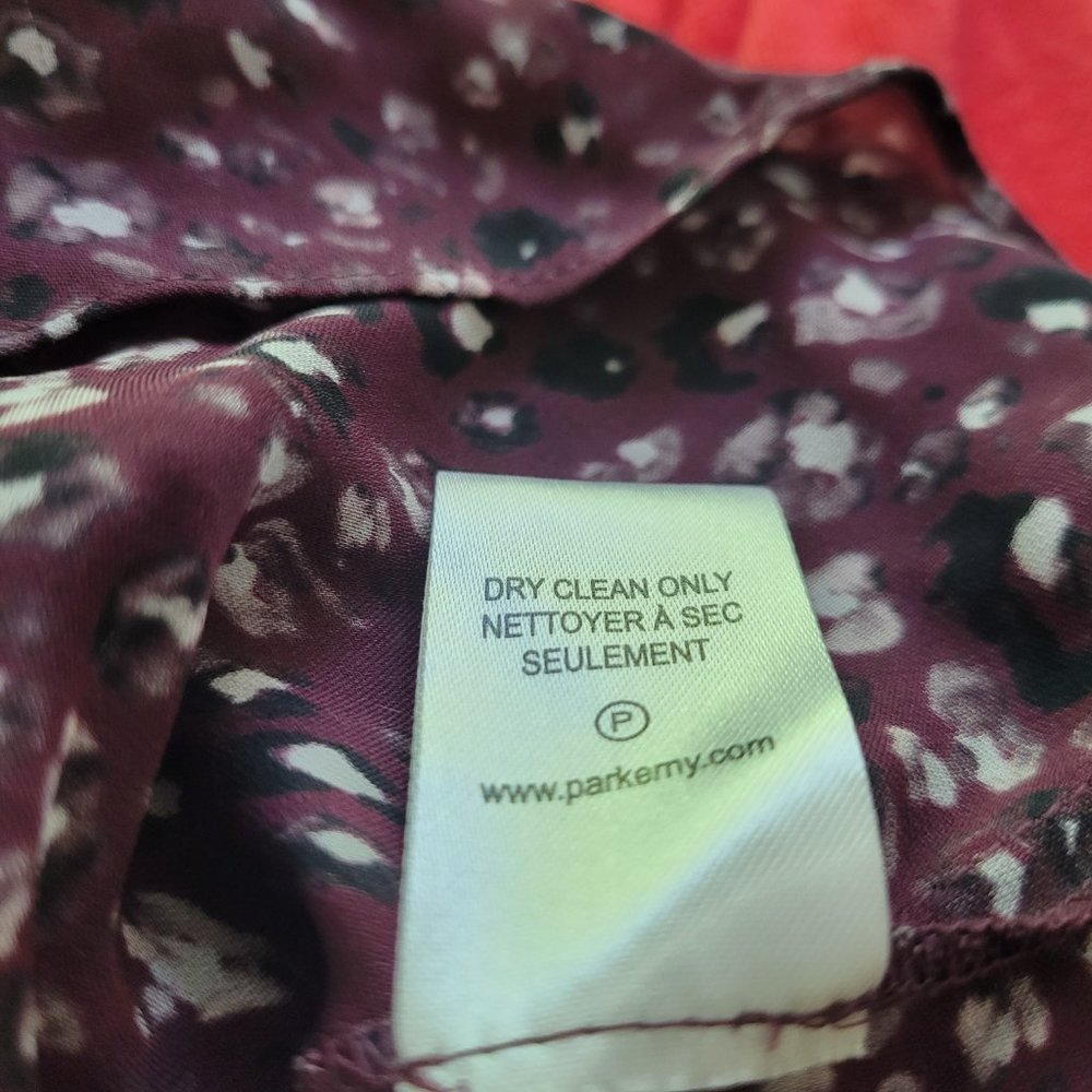 Parker Tilly Printed Ruffle Combo Blouse Sz M Dark Burgundy - Picture 9 of 10